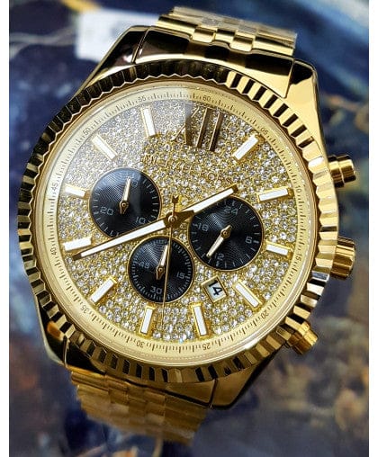 Michael Kors Lexington Crystals Gold Dial Gold Steel Strap Watch for Men - MK8494