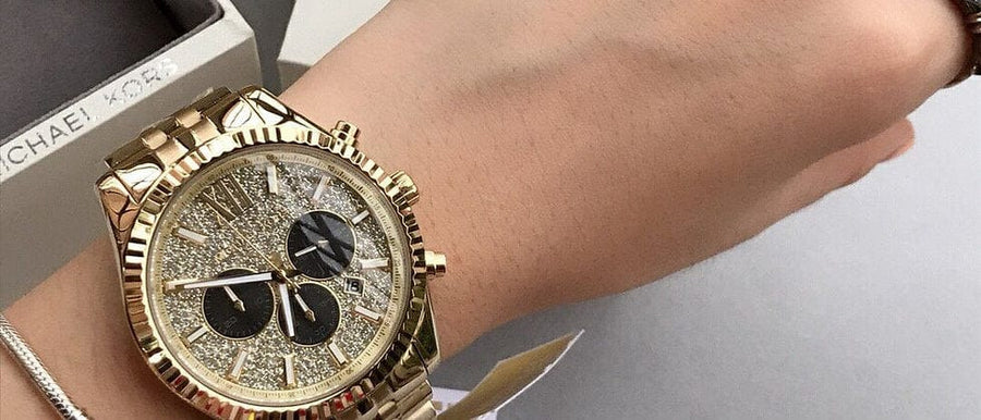Michael Kors Lexington Crystals Gold Dial Gold Steel Strap Watch for Men - MK8494