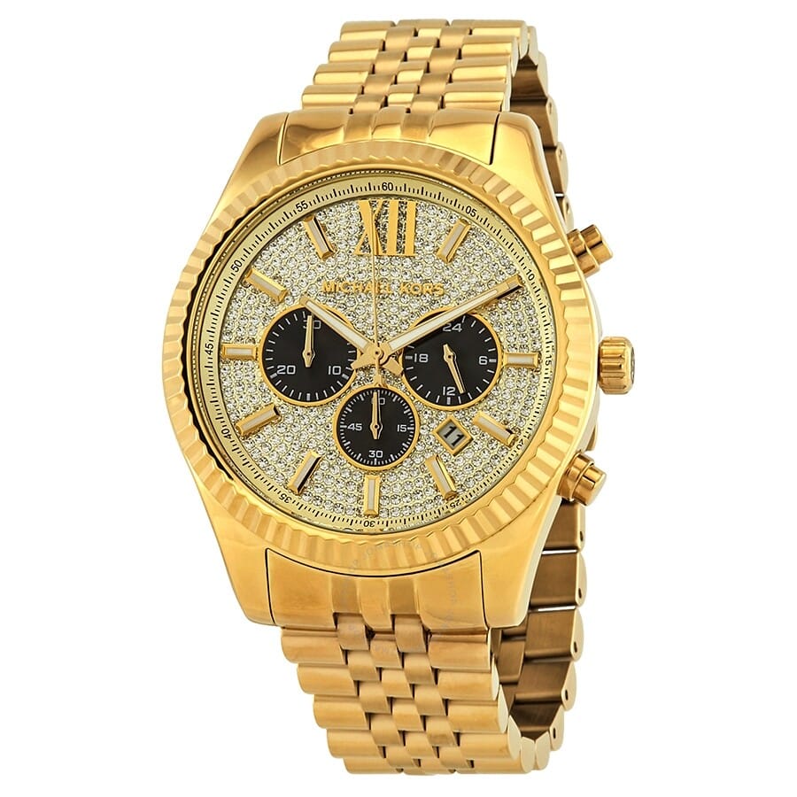 Michael Kors Lexington Crystals Gold Dial Gold Steel Strap Watch for Men - MK8494
