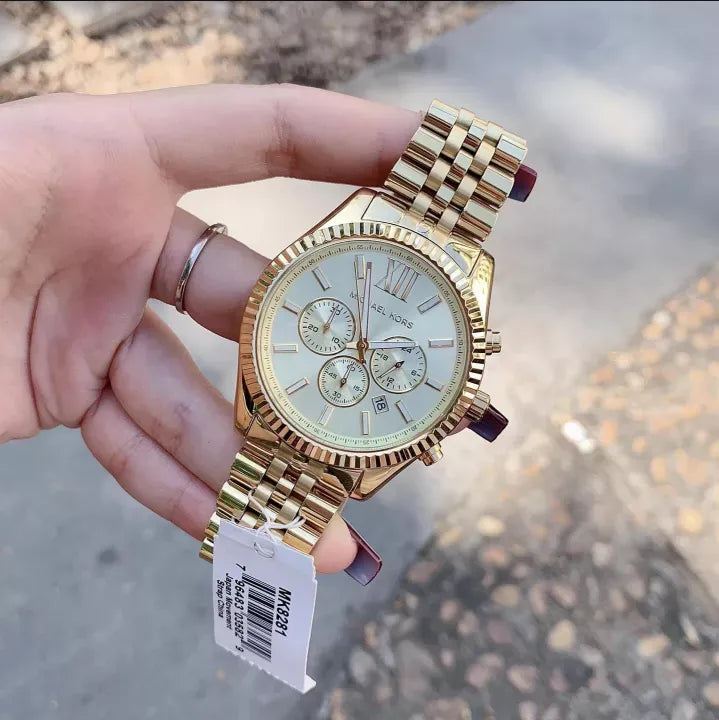 Michael Kors Lexington Gold Dial Gold Steel Strap Watch for Men - MK8281