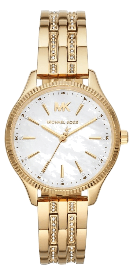 Michael Kors Lexington Three Hand White Dial Gold Steel Strap Watch For Women - MK4492