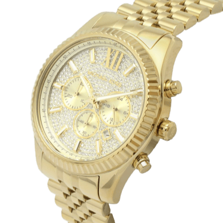 Michael Kors Lexington Chronograph Gold Dial Gold Steel Strap Watch For Men - MK8579