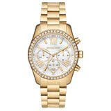 Michael Kors Lexington Mother of Pearl White Dial Gold Steel Strap Watch For Women - MK7241