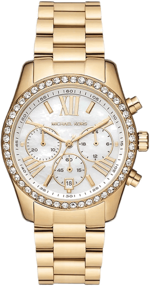 Michael Kors Lexington Mother of Pearl White Dial Gold Steel Strap Watch For Women - MK7241