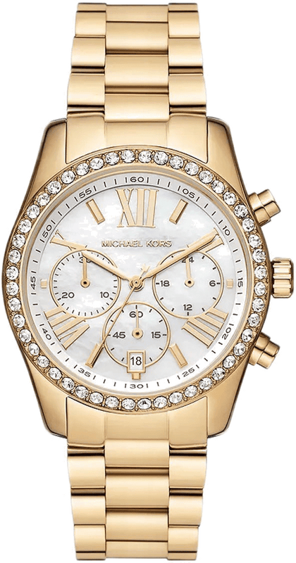 Michael Kors Lexington Mother of Pearl White Dial Gold Steel Strap Watch For Women - MK7241