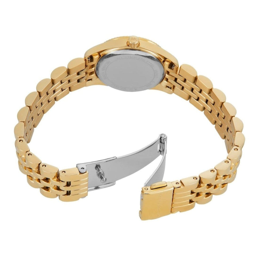 Michael Kors Lexington Pave Three-Hand Green Dial Gold Steel Strap Watch for Women - MK4842