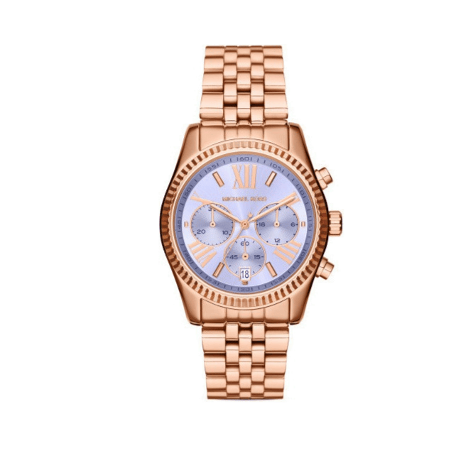 Michael Kors Lexington Purple Dial Rose Gold Steel Strap Watch For Women - MK6207