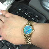 Michael Kors Lexington Quartz Blue Dial Gold Steel Strap Watch For Women - MK3271