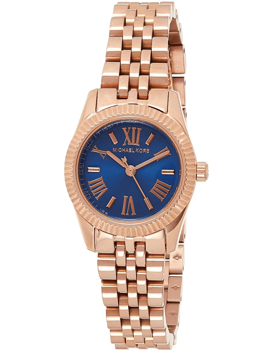 Michael Kors Lexington Quartz Blue Dial Rose Gold Steel Strap Watch For Women - MK3272