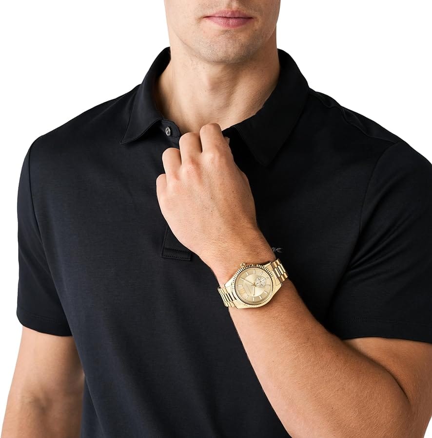 Michael Kors Lexington Quartz Gold Dial Gold Steel Strap Watch For Men - MK8947