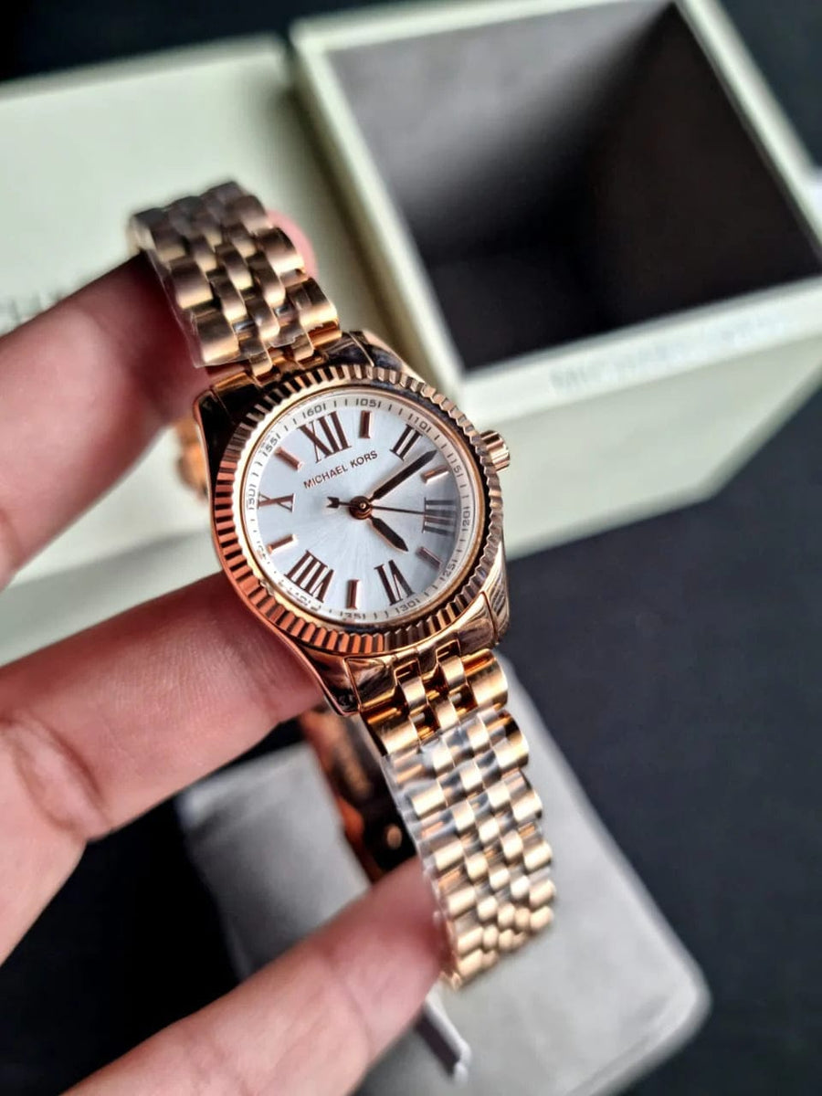 Michael Kors Lexington Quartz White Dial Rose Gold Steel Strap Watch For Women - MK3230