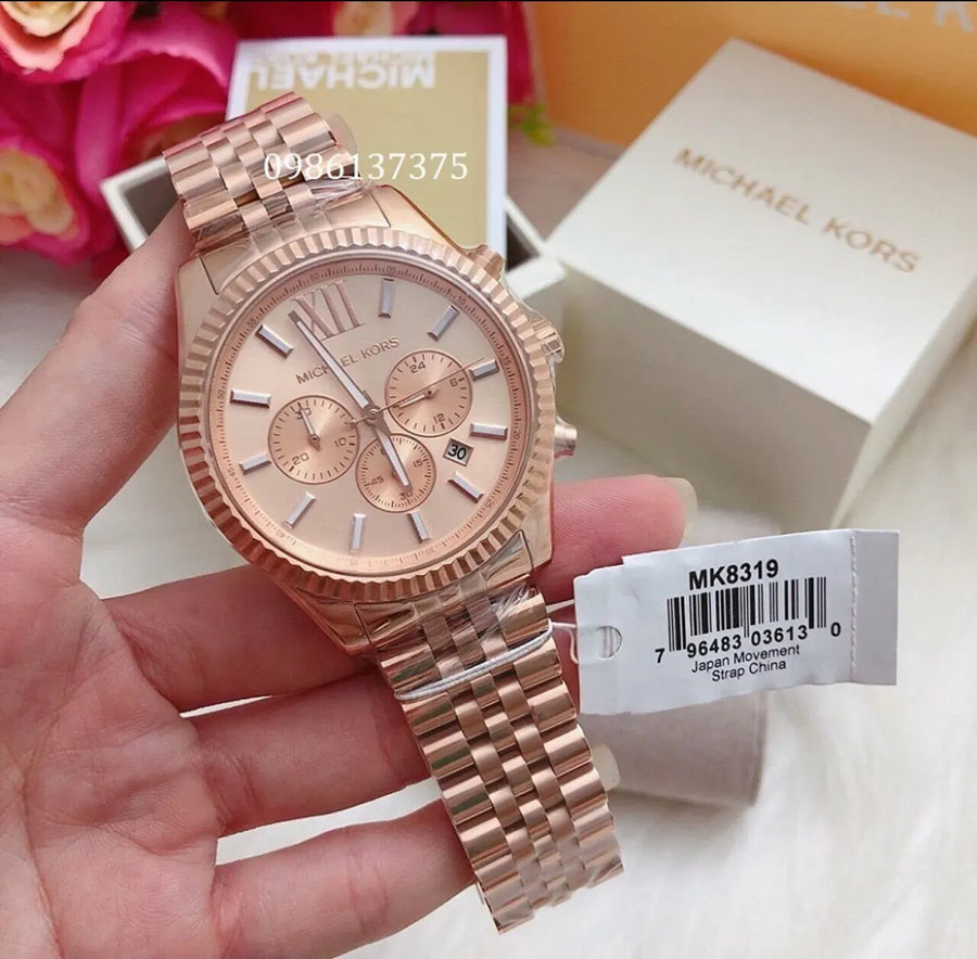 Michael Kors Lexington Rose Gold Dial Rose Gold Steel Strap Watch for Men - MK8319