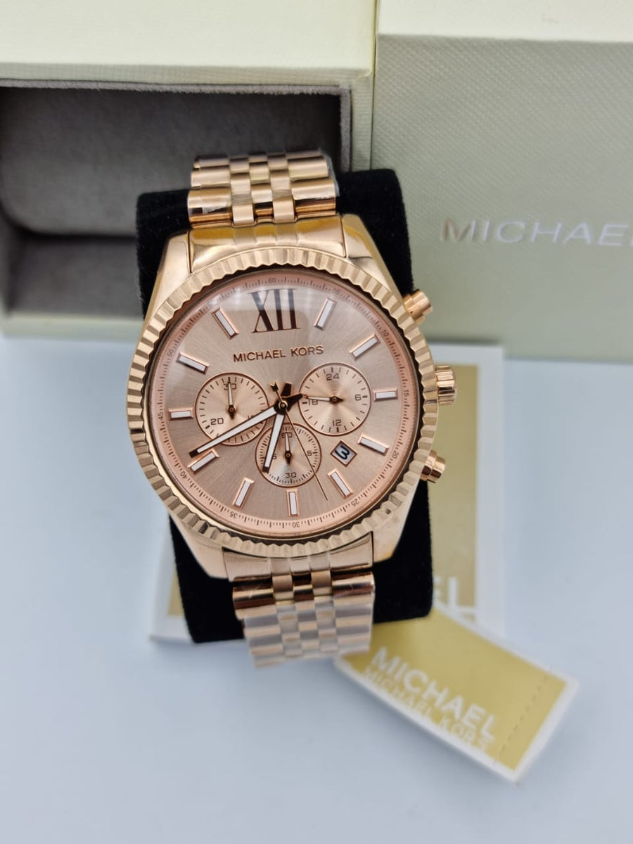 Michael Kors Lexington Rose Gold Dial Rose Gold Steel Strap Watch for Men - MK8319