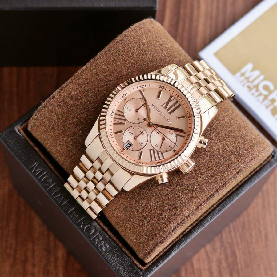 Michael Kors Lexington Rose Gold Dial Rose Gold Steel Strap Watch for Women - MK5569