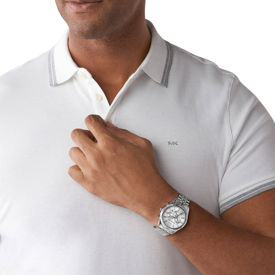 Michael Kors Lexington Silver Dial Silver Steel Strap Watch for Men - MK8405
