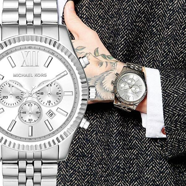 Michael Kors Lexington Silver Dial Silver Steel Strap Watch for Men - MK8405