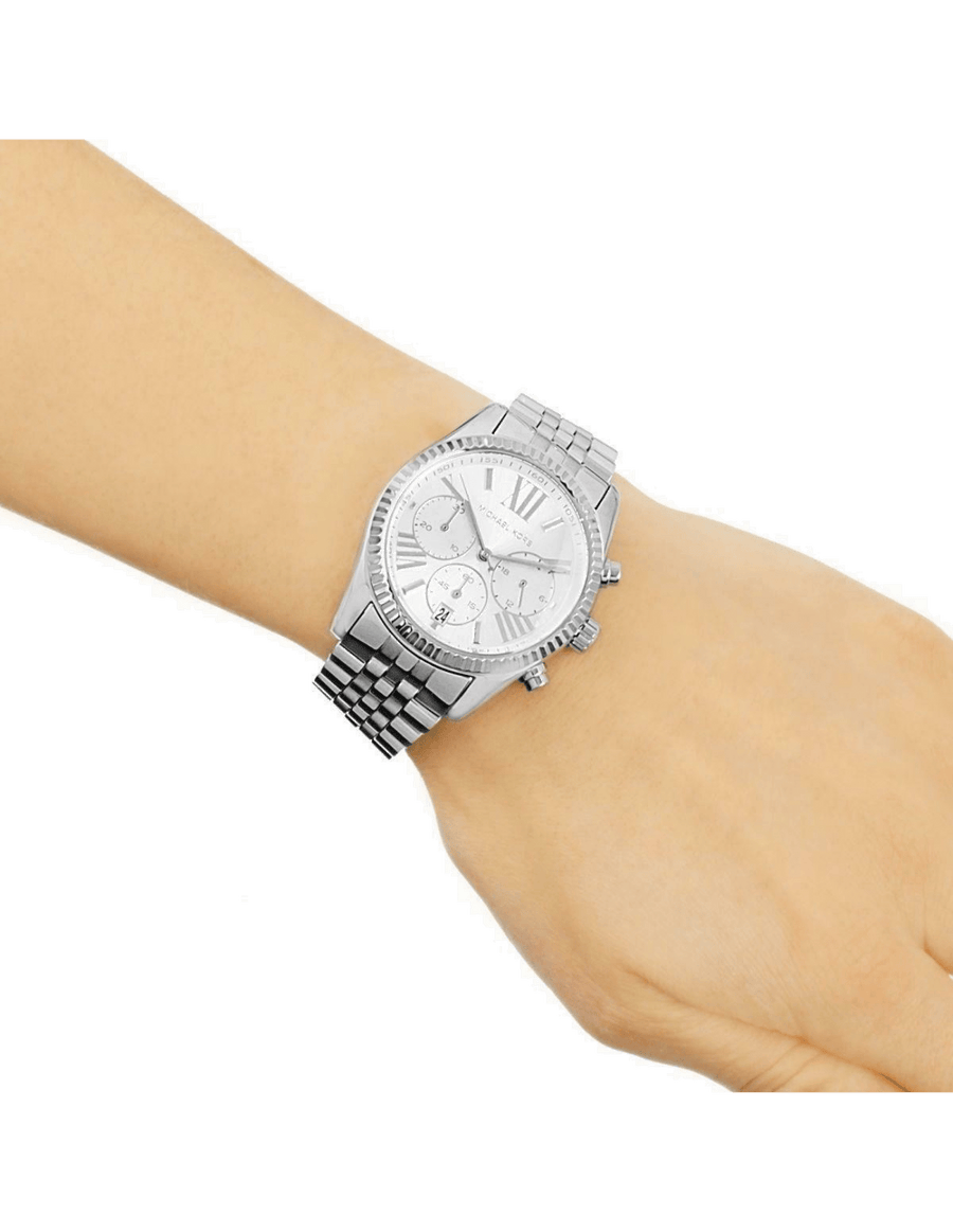 Michael Kors Lexington Silver Dial Silver Steel Strap Watch for Women - MK5555