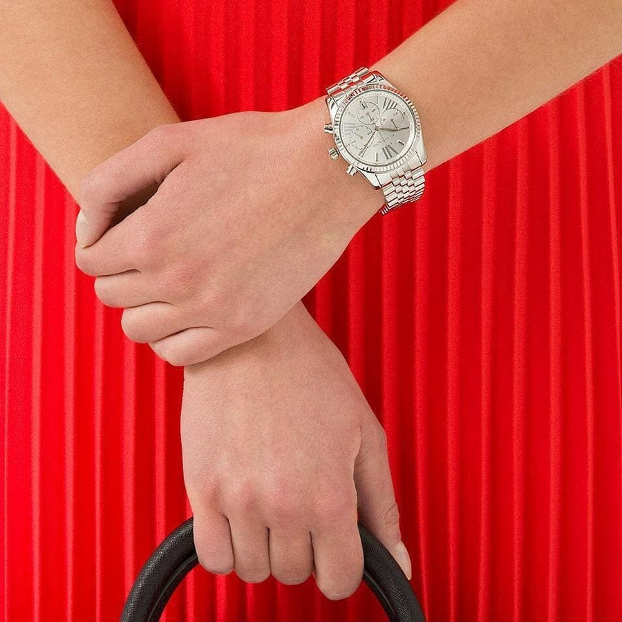Michael Kors Lexington Silver Dial Silver Steel Strap Watch for Women - MK5555