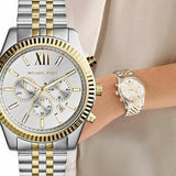 Michael Kors Lexington Silver Dial Two Tone Steel Strap Watch for Men - MK8344