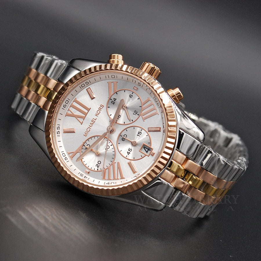 Michael Kors Lexington Silver Dial Two Tone Steel Strap Watch for Women - MK5735