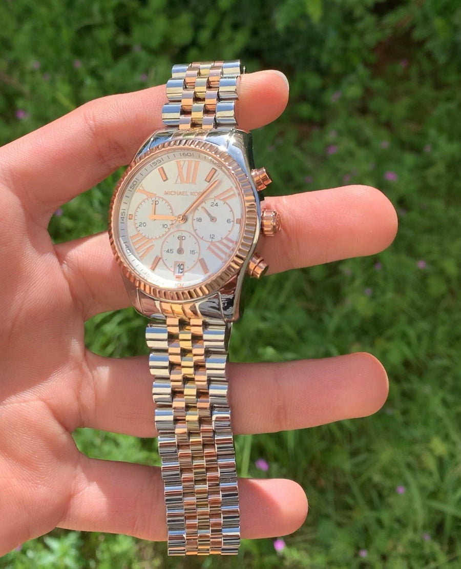 Michael Kors Lexington Silver Dial Two Tone Steel Strap Watch for Women - MK5735