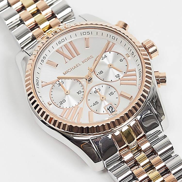 Michael Kors Lexington Silver Dial Two Tone Steel Strap Watch for Women - MK5735