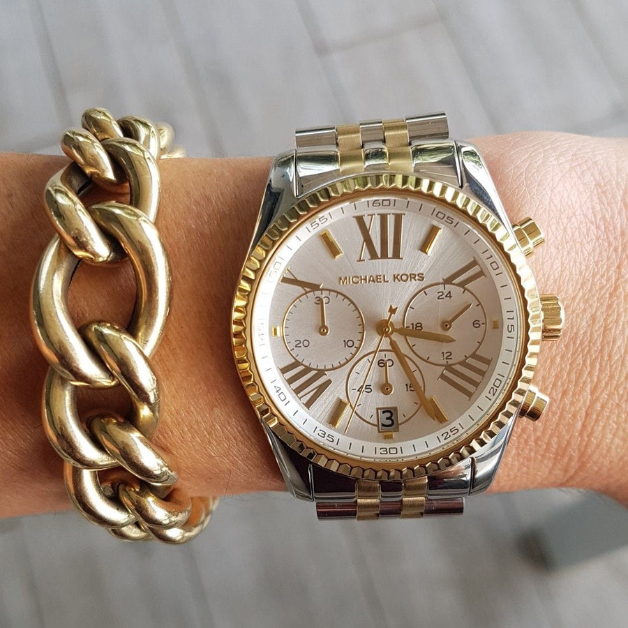 Michael Kors Lexington Silver Dial Two Tone Steel Strap Watch for Women - MK5955