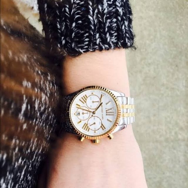 Michael Kors Lexington Silver Dial Two Tone Steel Strap Watch for Women - MK5955