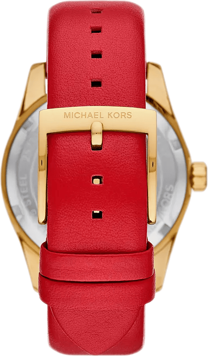 Michael Kors Lexington Three Hand Red Dial Red Leather Strap Watch For Women - MK4747