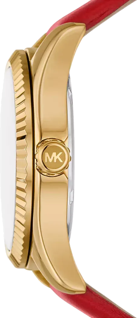 Michael Kors Lexington Three Hand Red Dial Red Leather Strap Watch For Women - MK4747