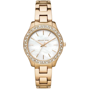 Michael Kors Liliane Mother of Pearl White Dial Gold Steel Strap Watch For Women - MK4555