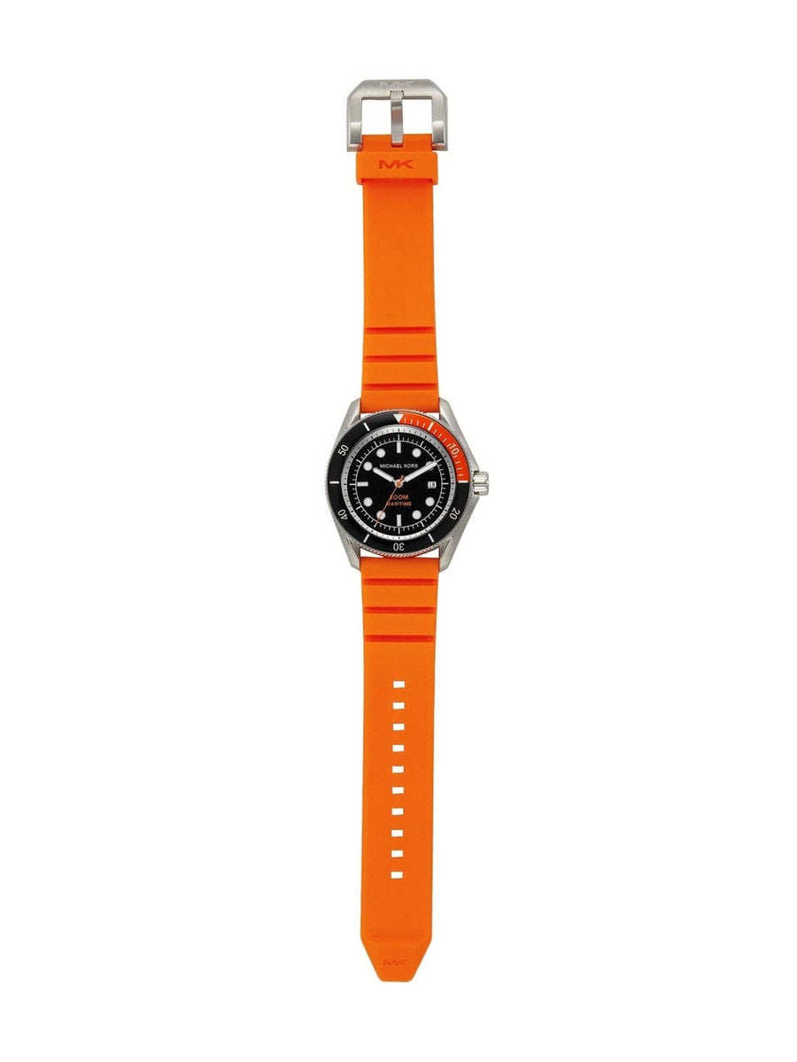Michael Kors Maritime Three-Hand Analog Black Dial Orange Silicone Strap Watch for Men - MK9157