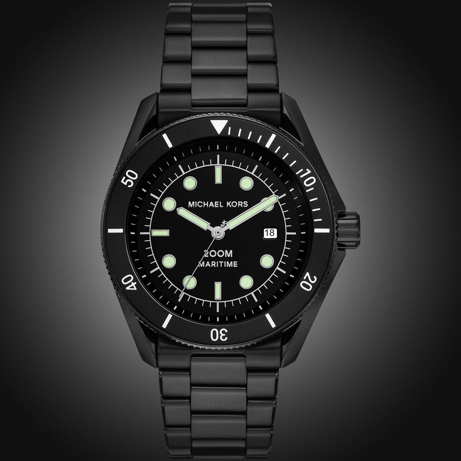 Michael Kors Maritime Three Hand Black Dial Black Steel Strap Watch for Men - MK9181