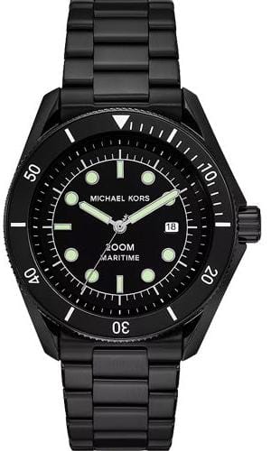 Michael Kors Maritime Three Hand Black Dial Black Steel Strap Watch for Men - MK9181