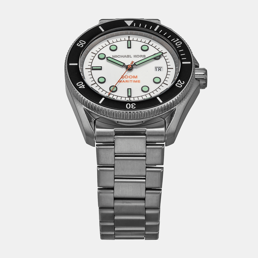Michael Kors Maritime Three-Hand White Dial Grey Steel Strap Watch for Men - MK9163