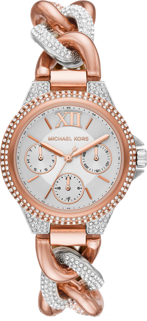 Michael Kors Camille Pavé Chronograph Silver Dial Two Tone Steel Strap Watch for Women - MK6843