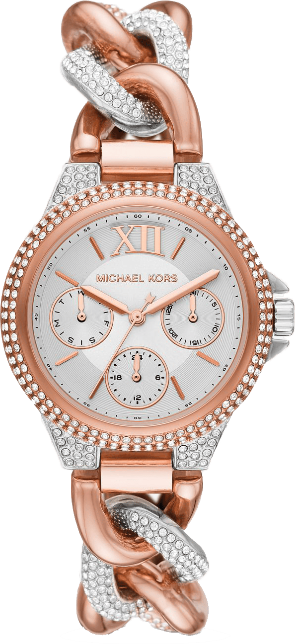 Michael Kors Camille Pavé Chronograph Silver Dial Two Tone Steel Strap Watch for Women - MK6843