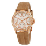 Michael Kors Sage Three-Hand Mother of Pearl White Dial Brown Leather Strap Watch for Women - MK4819