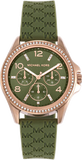 Michael Kors Mini Pilot Chronograph Green Dial Green Silicone Strap Watch For Women - MK7421