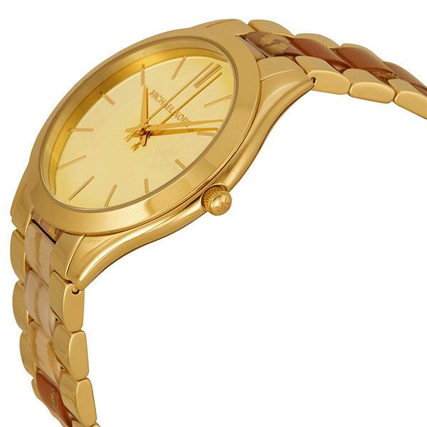 Michael Kors Mini Runway Slim Gold Dial Gold Steel Strap Watch for Women - MK3512