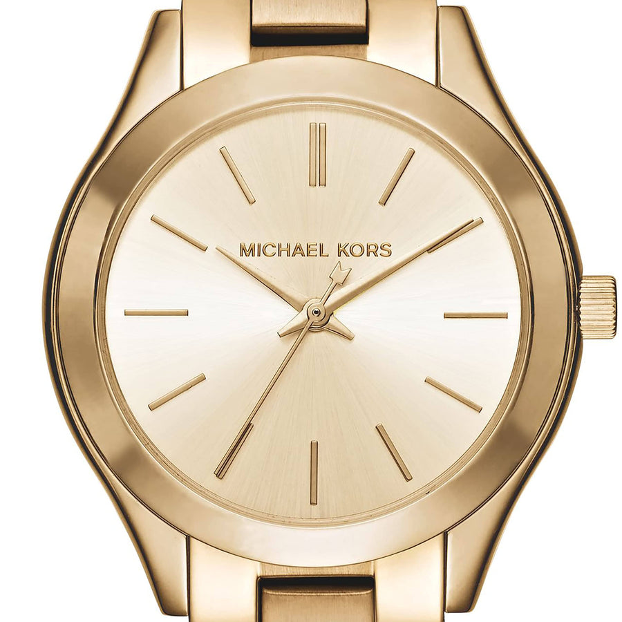 Michael Kors Mini Runway Slim Gold Dial Gold Steel Strap Watch for Women - MK3512