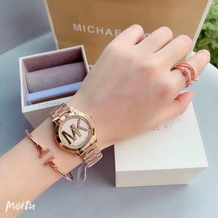 Michael Kors Mini Slim Runway Rose Gold Dial Two Tone Steel Strap Watch for Women - MK3650