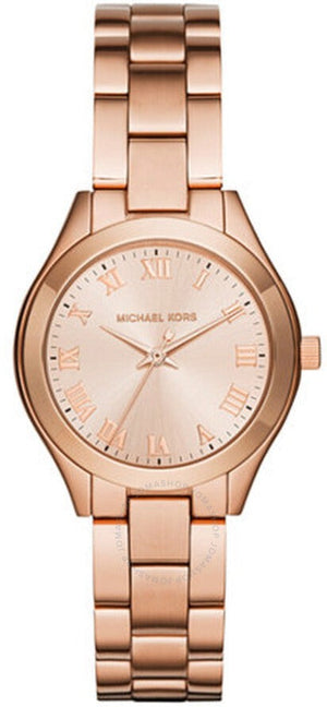 Michael Kors Mini Slim Runway Rose Gold Dial Rose Gold Steel Strap Watch For Women - MK3457