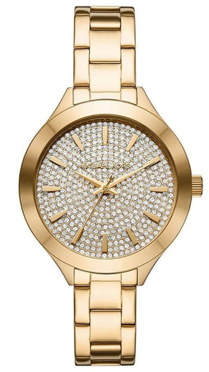 Michael Kors Slim Runway Crystals Gold Dial Gold Steel Strap Watch for Women - MK1046