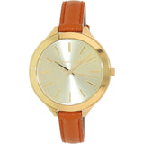 Michael Kors Runway Quartz Gold Dial Orange Leather Strap Watch For Women - MK2275