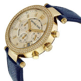 Michael Kors Parker Gold Dial Blue Leather Strap Watch for Women - MK2280