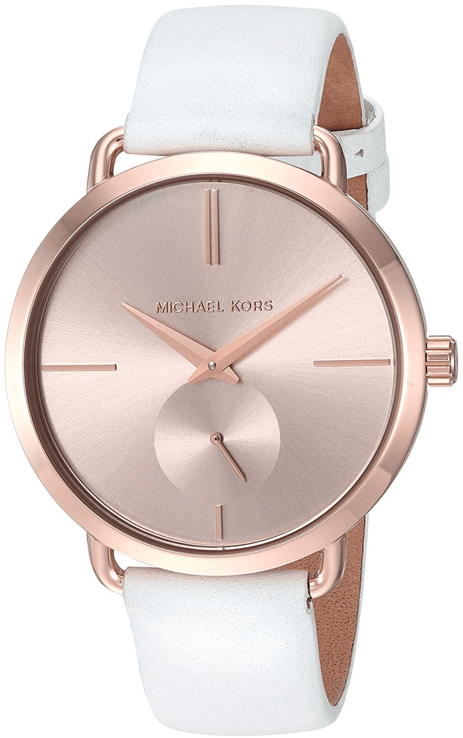 Michael Kors Portia Rose Gold Dial White Leather Strap Watch For Women - MK2660