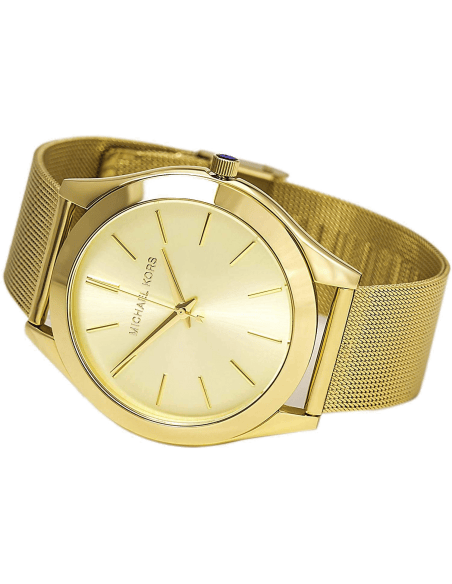 Michael Kors Slim Runway Champagne Dial Gold Mesh Bracelet Watch for Women - MK3282