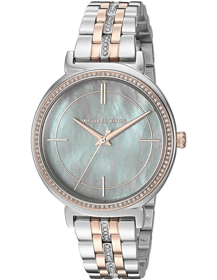 Michael Kors Cinthia Mother of Pearl Grey Dial Two Tone Steel Strap Watch for Women - MK3642