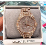 Michael Kors Lauryn Crystals Rose Gold Dial Rose Gold Steel Strap Watch For Women - MK3931